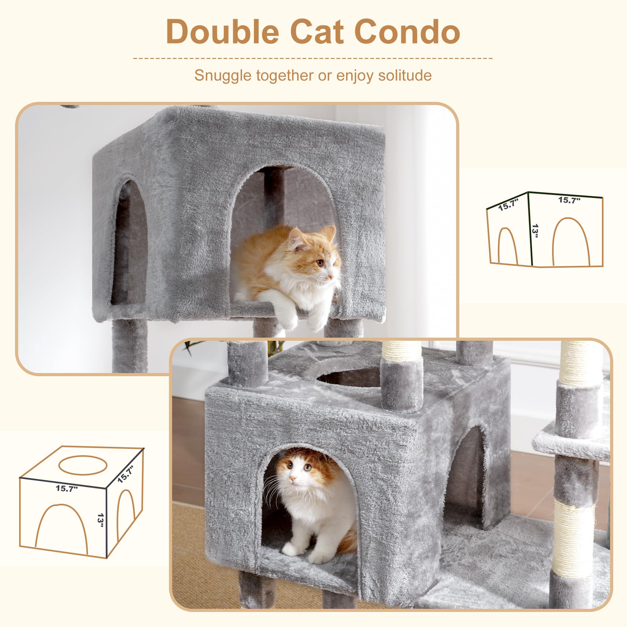 Heybly cat tree dangling pom-poms spark playful chasing.