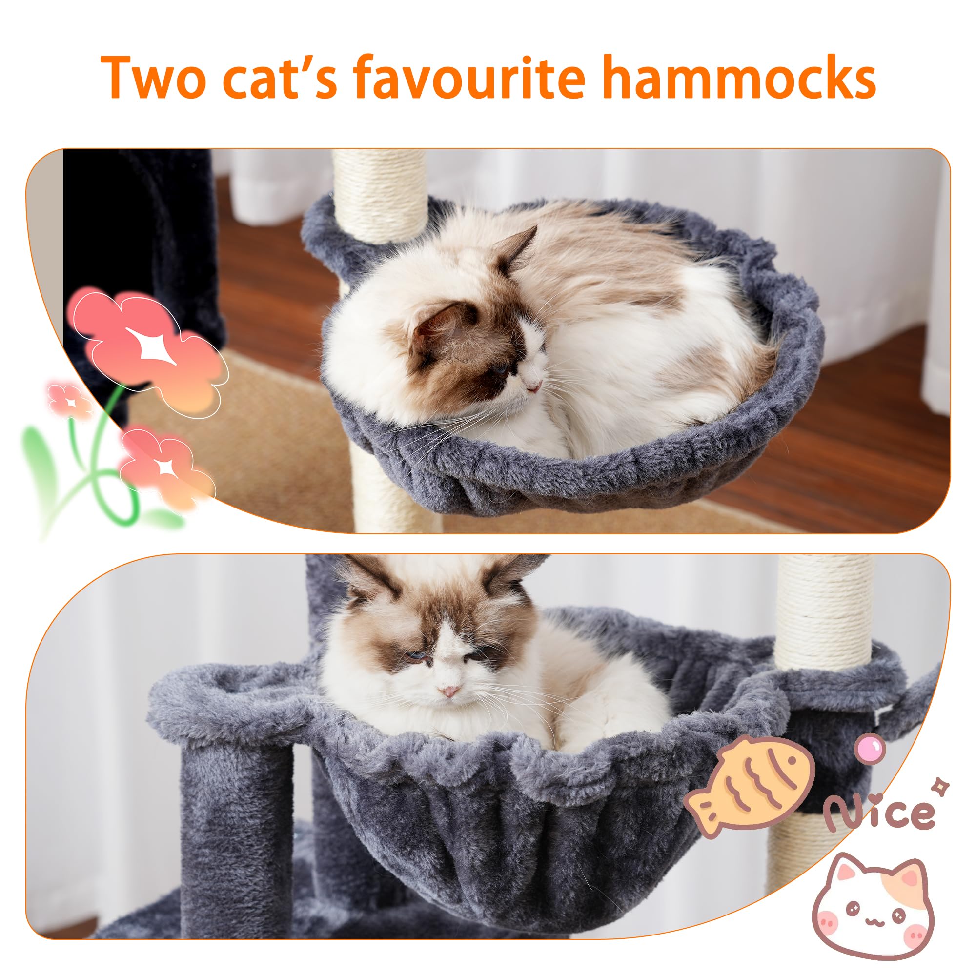 Heybly Cat Tree dangling toy with bells sparks play