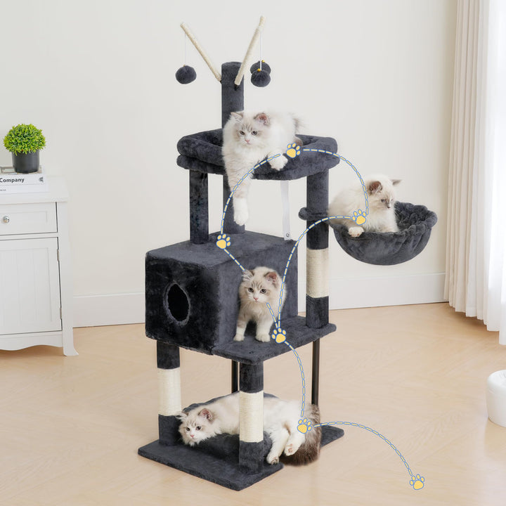 Heybly Cat Tree detachable bed can rest at the base or function as a standalone bed.