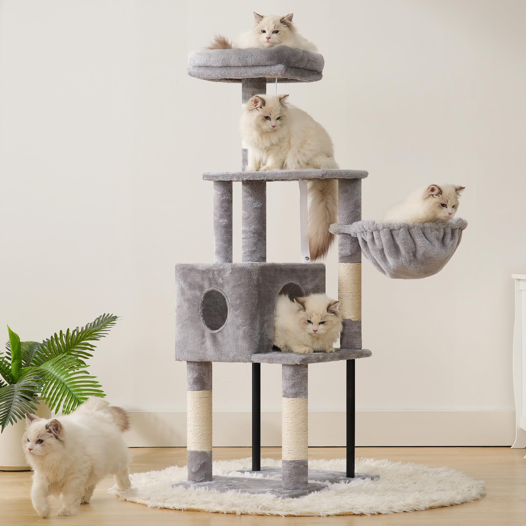 Heybly Cat Tree easy-to-assemble kit enables quick setup.