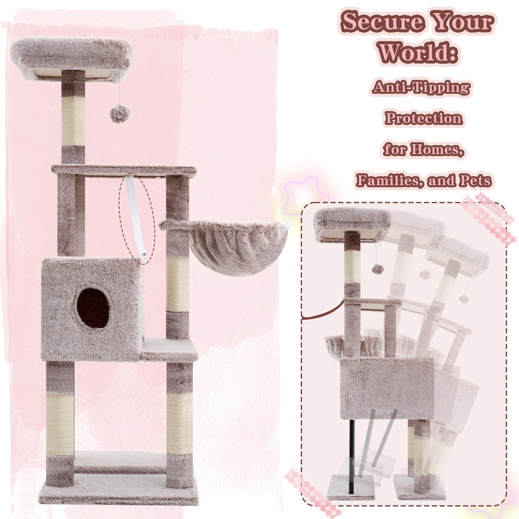 Heybly cat tree easy assembly kit with illustrated guide.