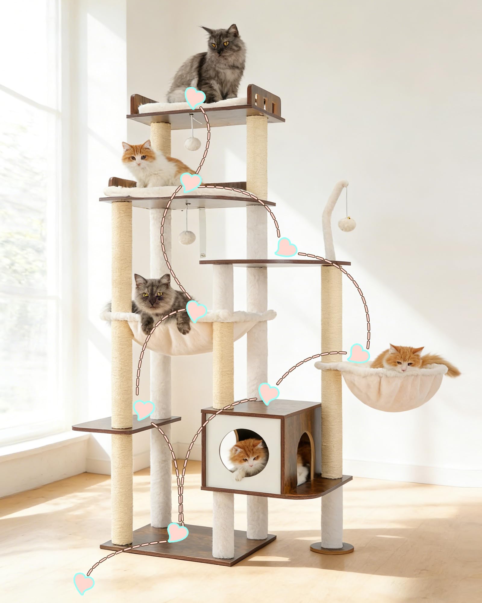Heybly Cat Tree eight natural sisal posts for healthy scratching