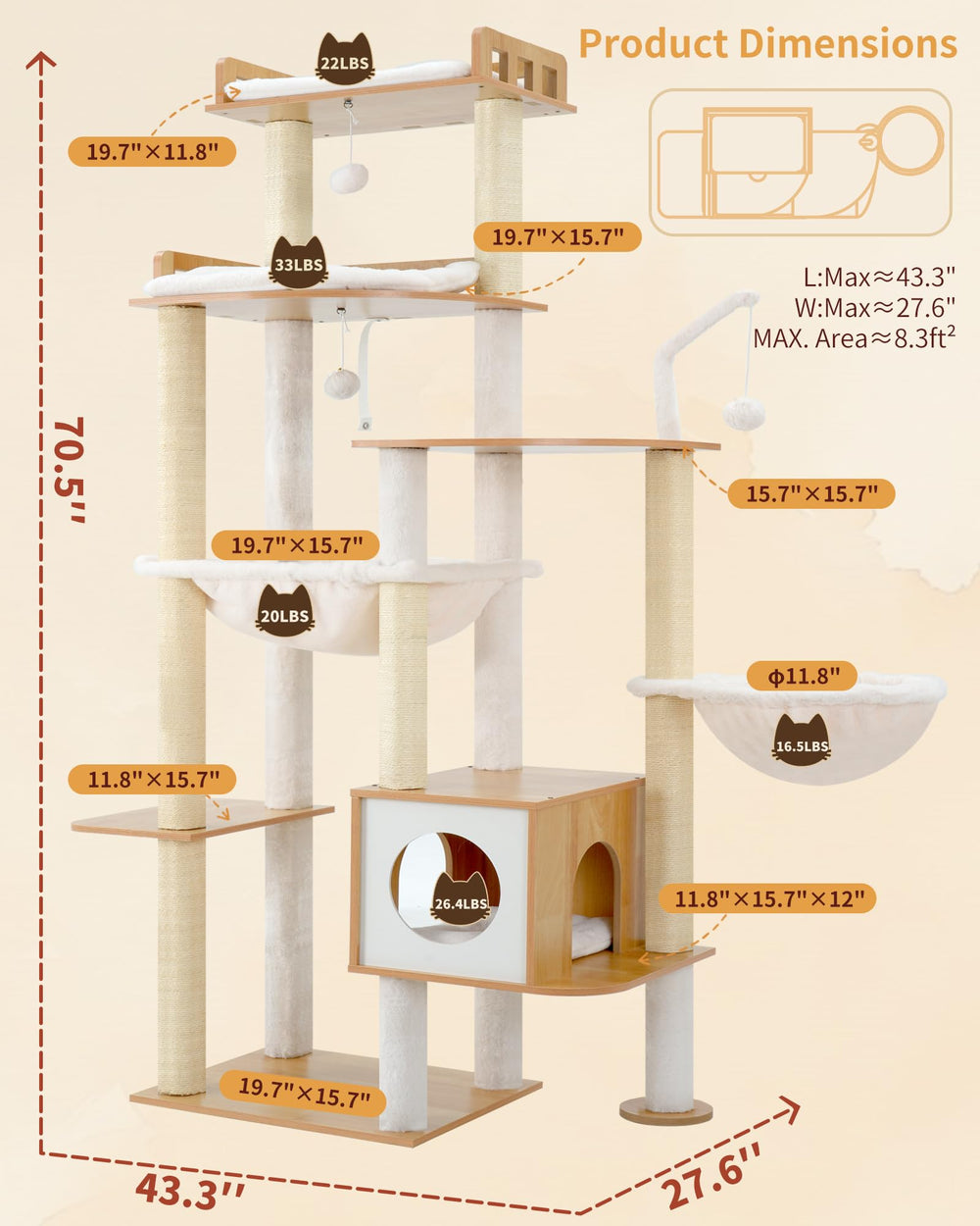 Heybly cat tree hammock invites relaxed naps and snug play between climbs