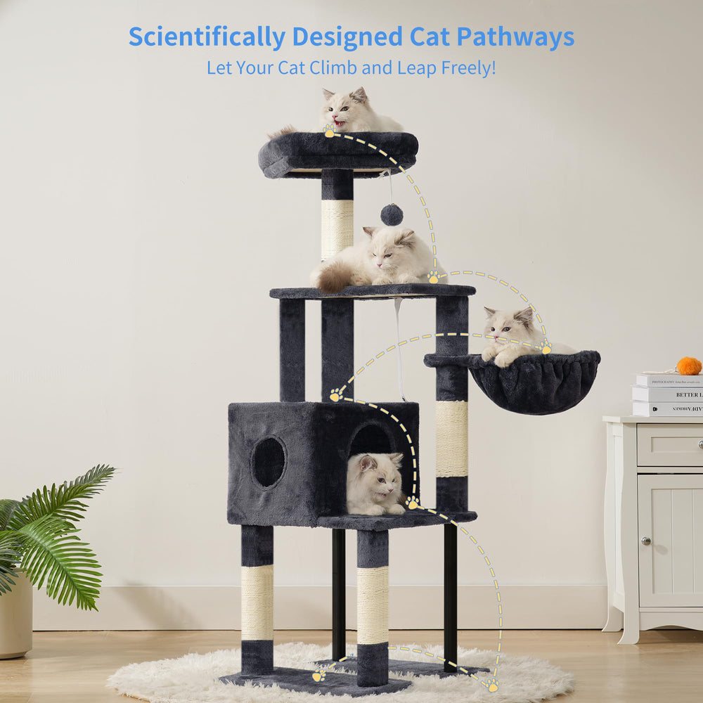 Heybly cat tree hidden space condo provides private retreat during naps.