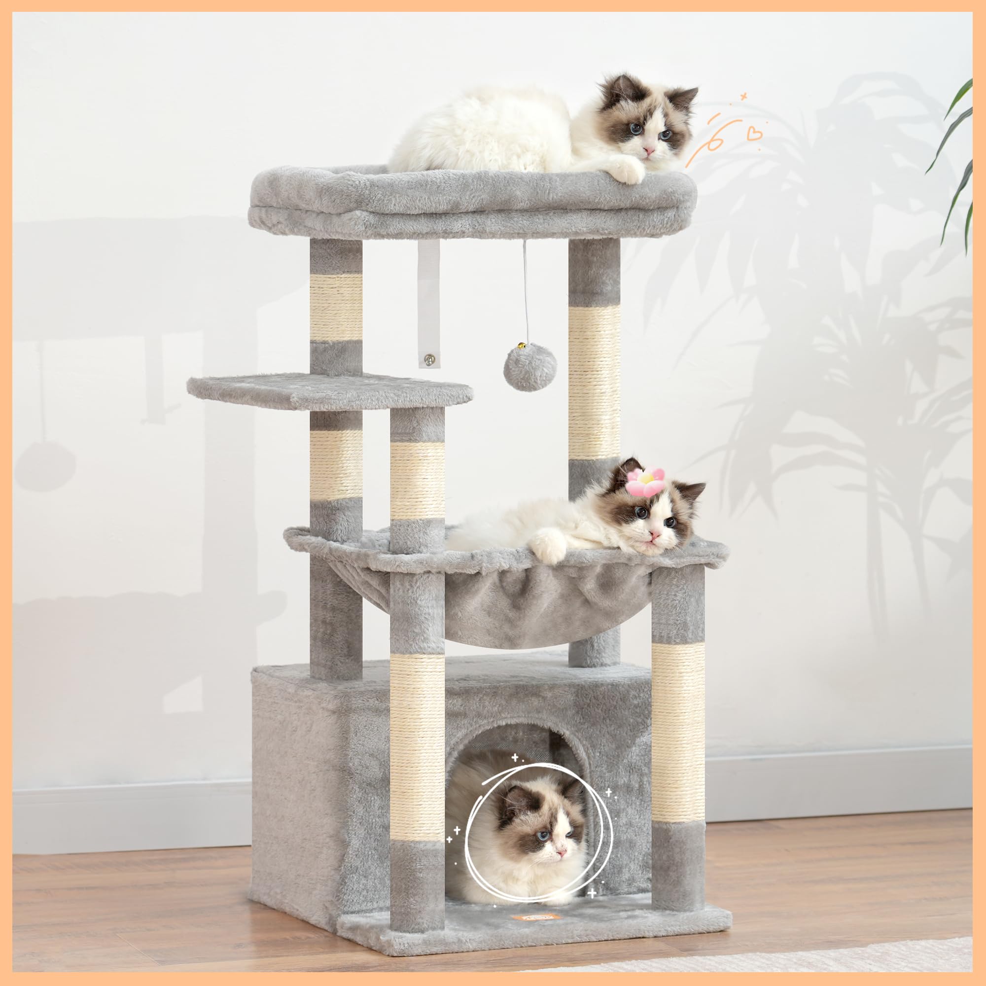 Heybly cat tree indoor cat tower suitable for compact spaces