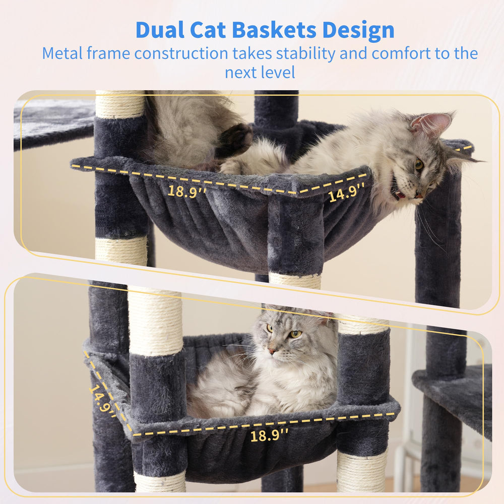 Heybly cat tree integrated hideouts invite private resting nooks for cats.