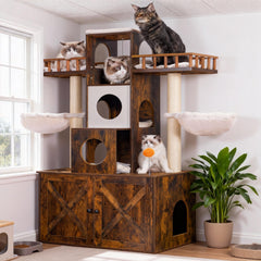 Heybly cat tree with litter box enclosure offering a private washroom for indoor cats.
