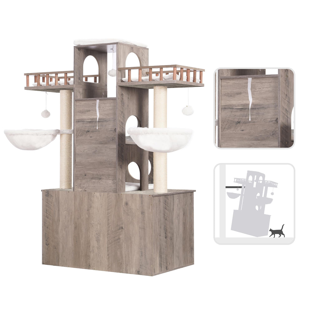 Heybly cat tree magnetic doors help contain odors and keep the room tidy.
