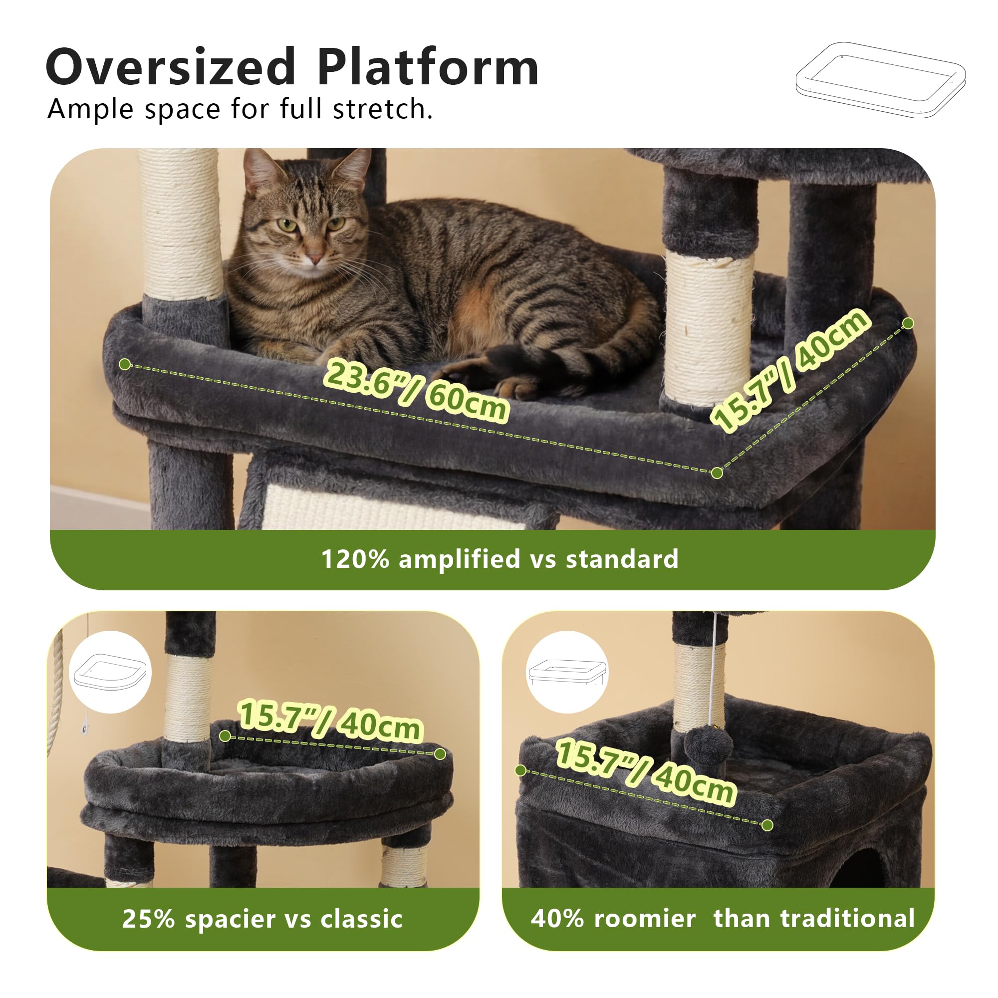 Heybly cat tree mid-level platforms promoting free movement for big felines
