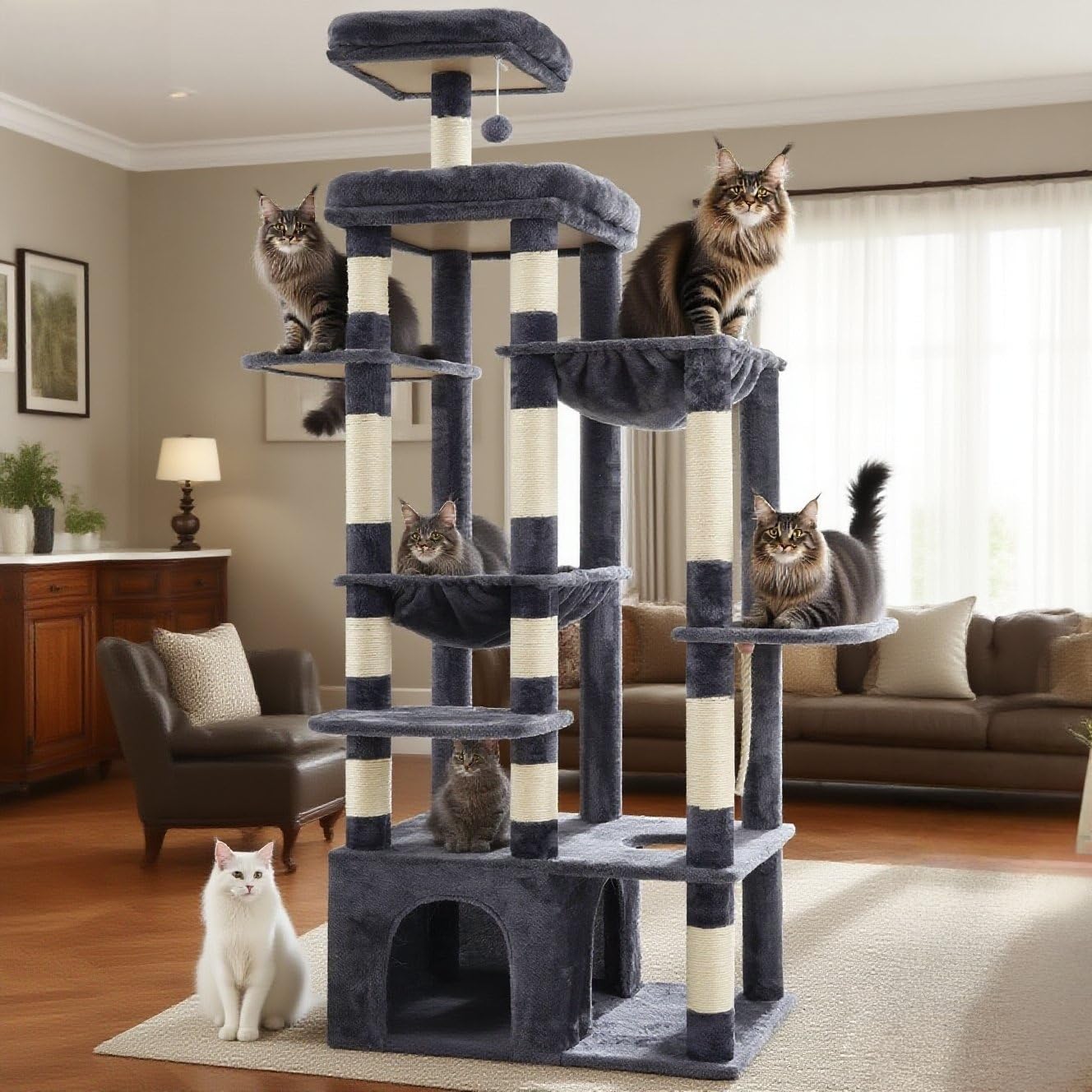 Heybly cat tree multi-level platforms give easy rest spots for all sizes.
