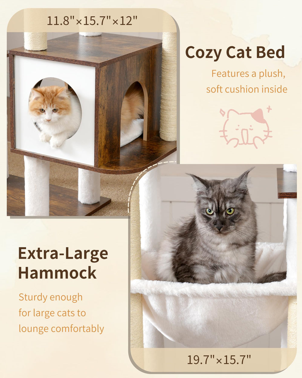 Heybly Cat Tree removable cushions simplify cleaning between uses