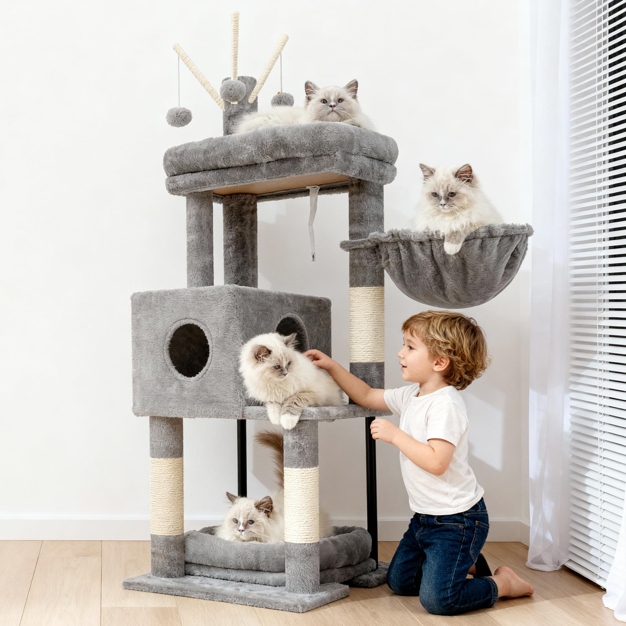 Heybly cat tree plush bed offers detachable comfort for cozy lounging.