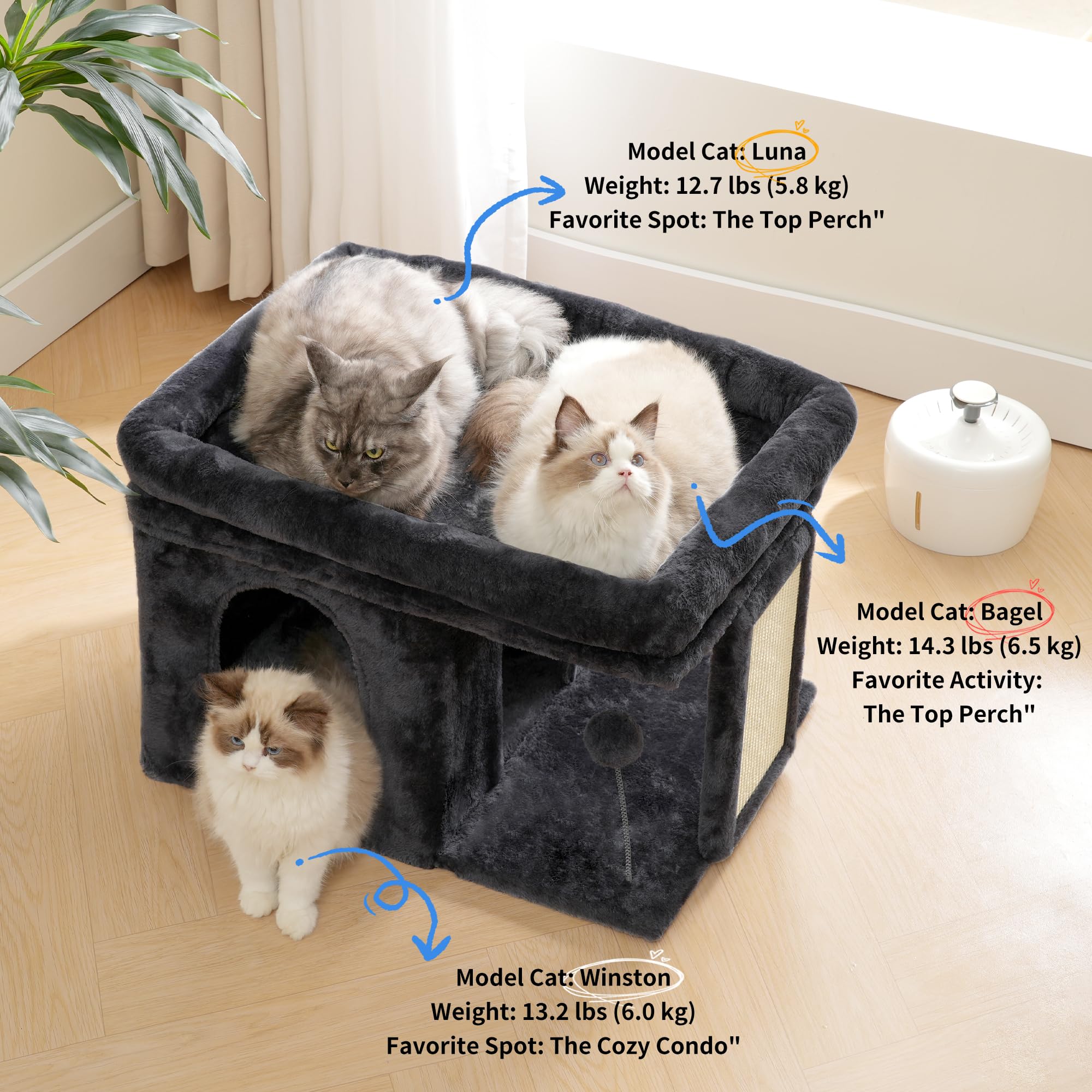 Heybly cat tree plush surface delivers warm comfort for naps