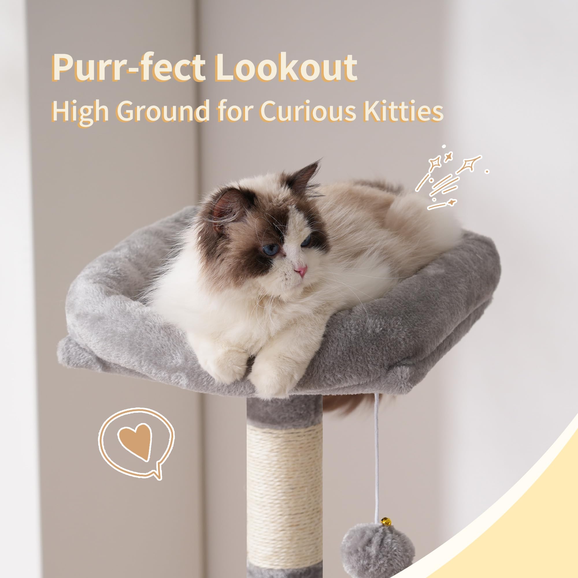 Heybly Cat Tree plush top perches invite relaxing breaks after play.