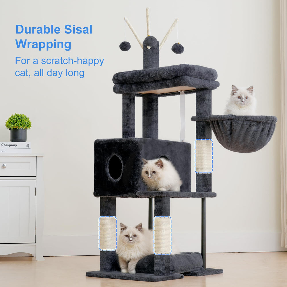 Heybly Cat Tree base rest-bed adds flexible lounging space.