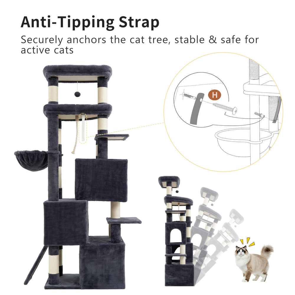 Heybly cat tree pom-pom rope teaser boosts interactive play.