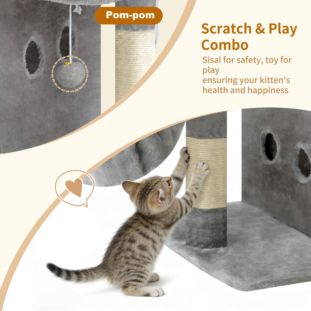 Heybly cat tree pompom toy encourages play and engagement