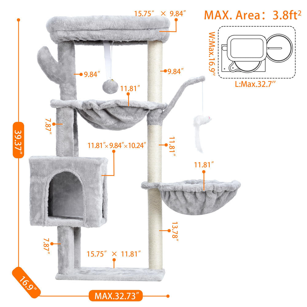 Heybly cat tree rounded base ensures sturdy, stable climbing for curious felines.