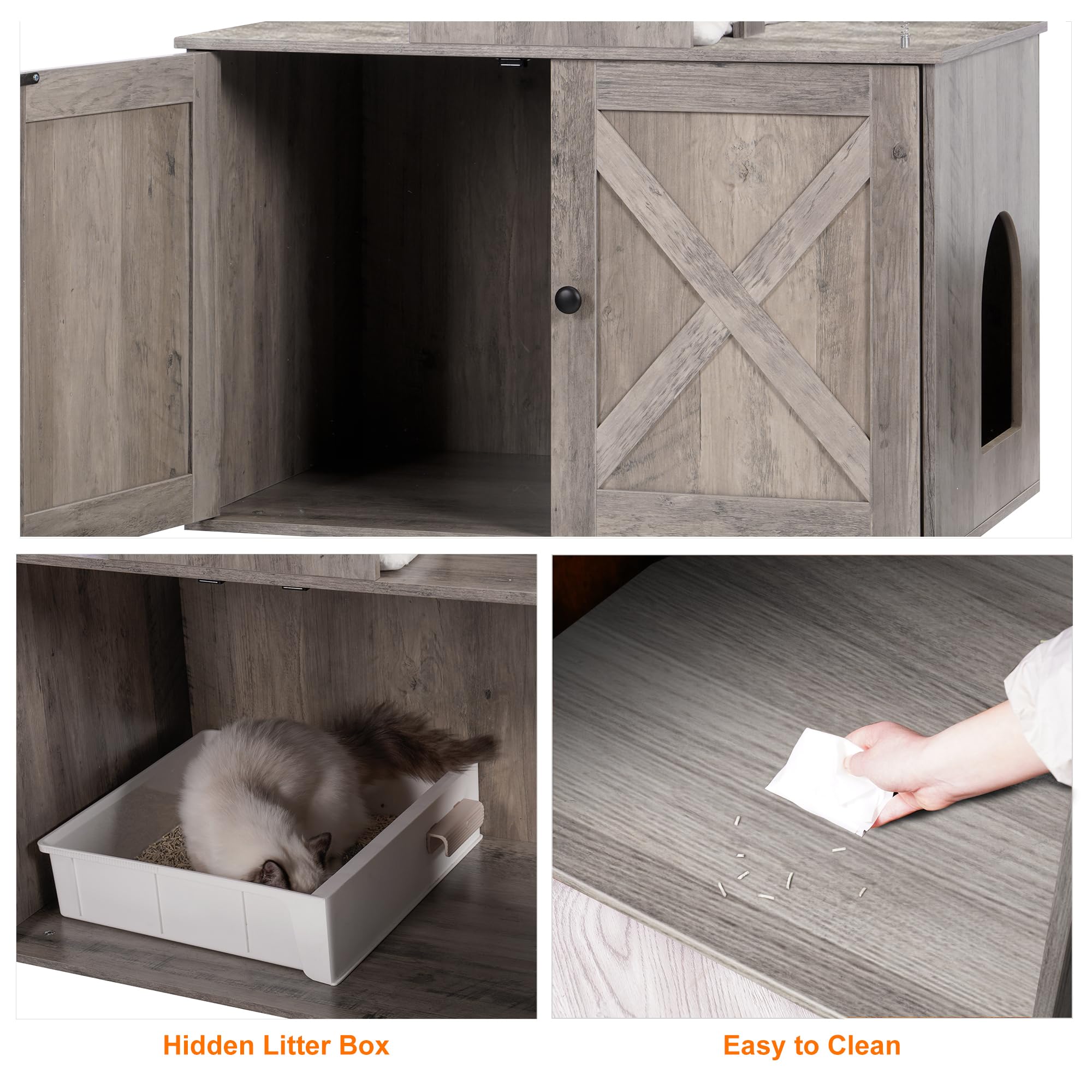 Heybly cat tree rustic gray finish complements modern interiors.