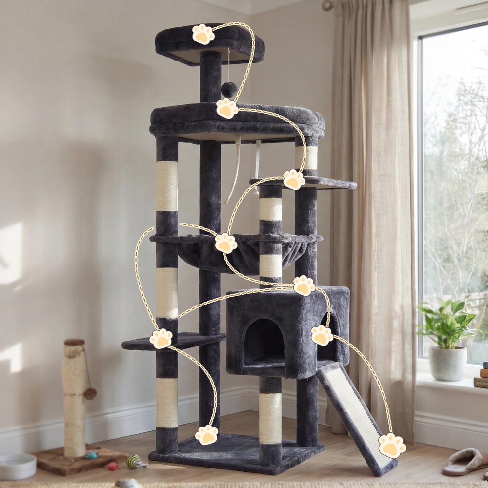 Heybly cat tree scratching board provides additional scratching space.