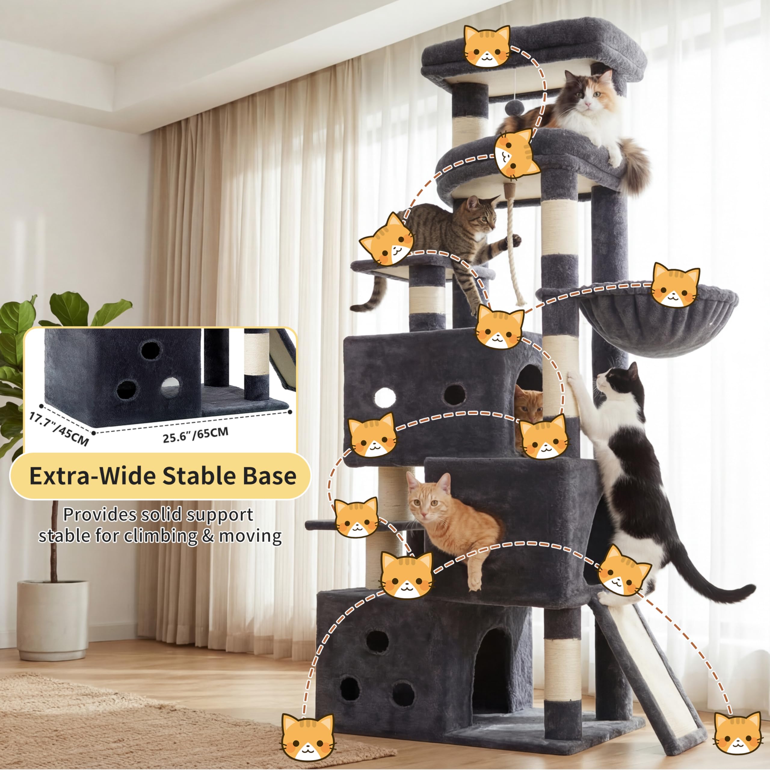 Heybly cat tree solid-scratching boards encourage claws and play.