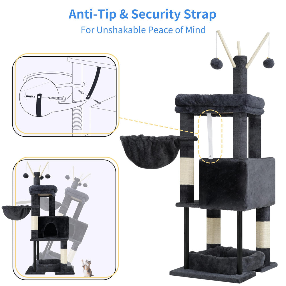Heybly Cat Tree interactive pom-poms invite playful batting and chasing.