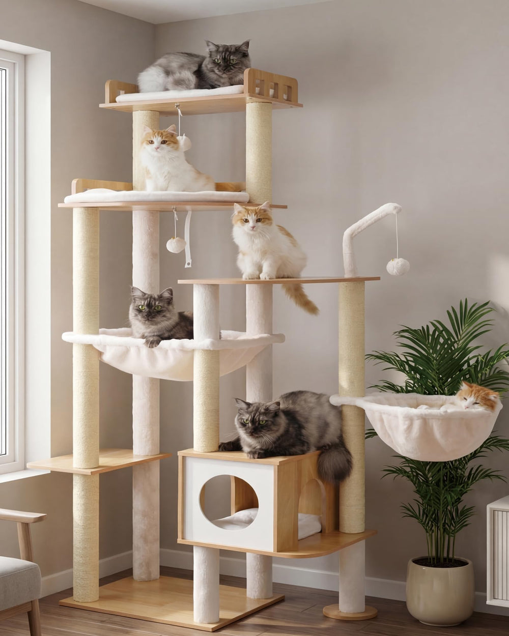 Heybly cat tree secondary perch provides extra high vantage for curious climbers
