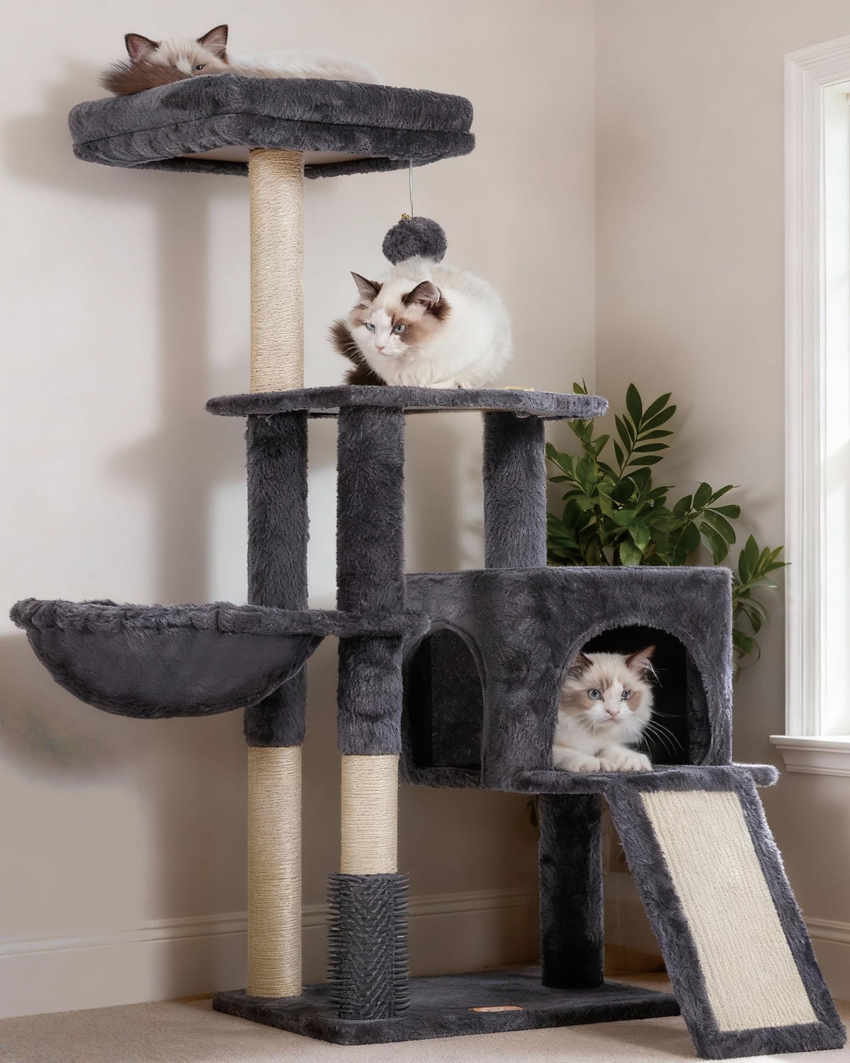 Heybly Cat Tree Self Groomer Brush offering a gentle massage and fur collection