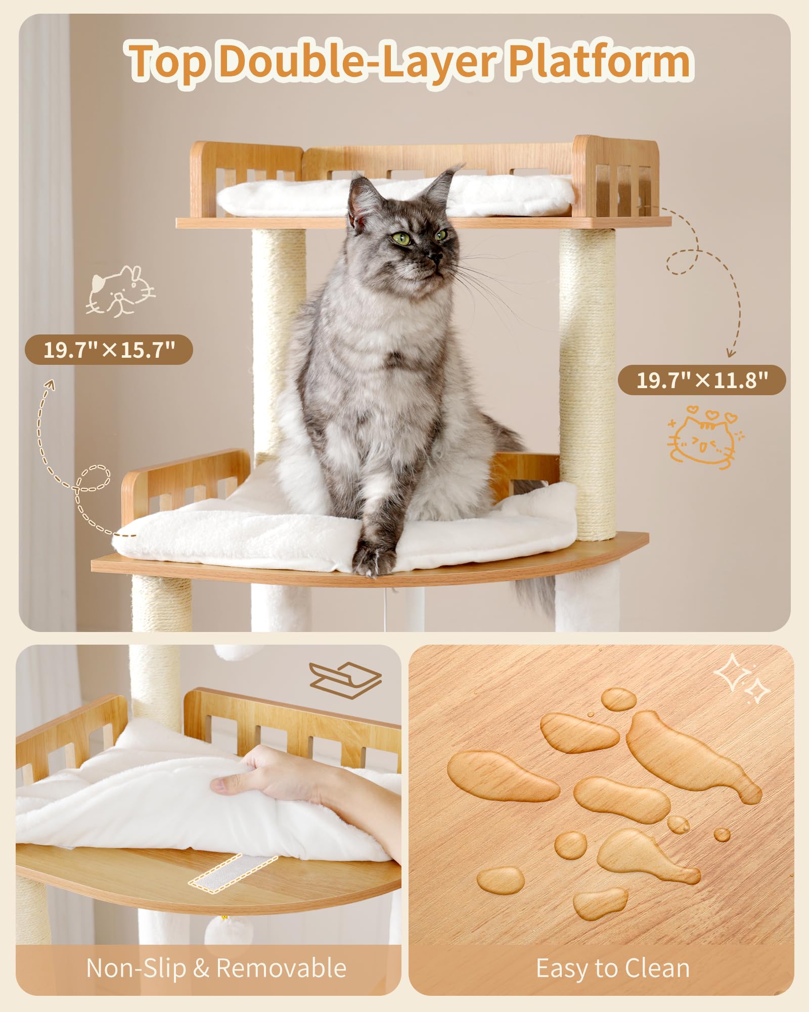 Heybly cat tree features natural sisal posts to encourage claw care