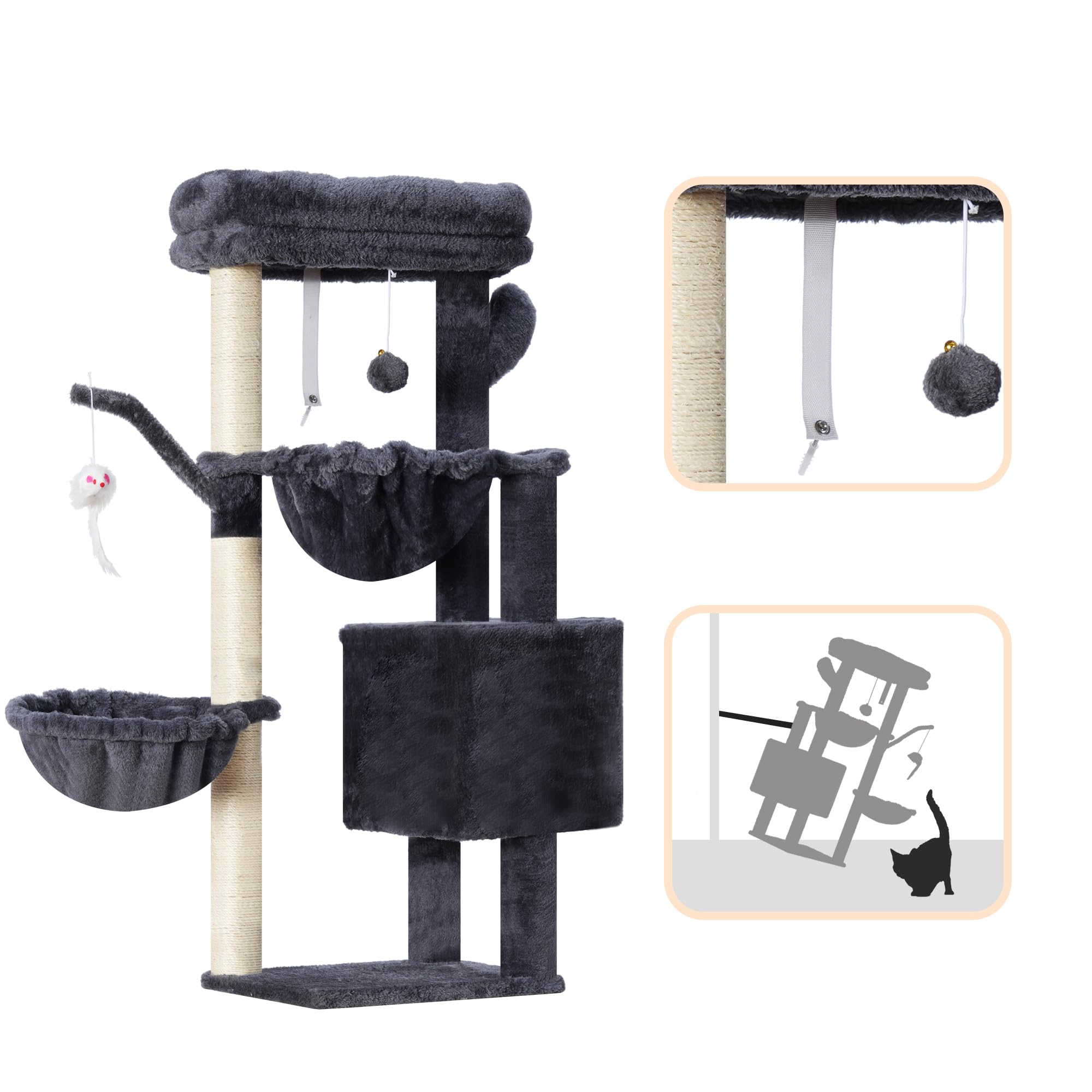 Heybly Cat Tree smoky gray finish adds contemporary style