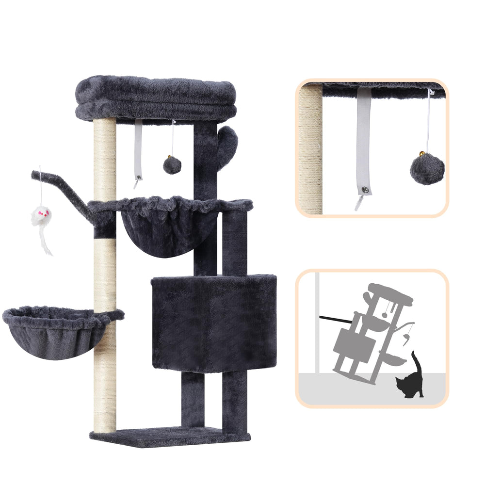 Heybly Cat Tree smoky gray finish adds contemporary style