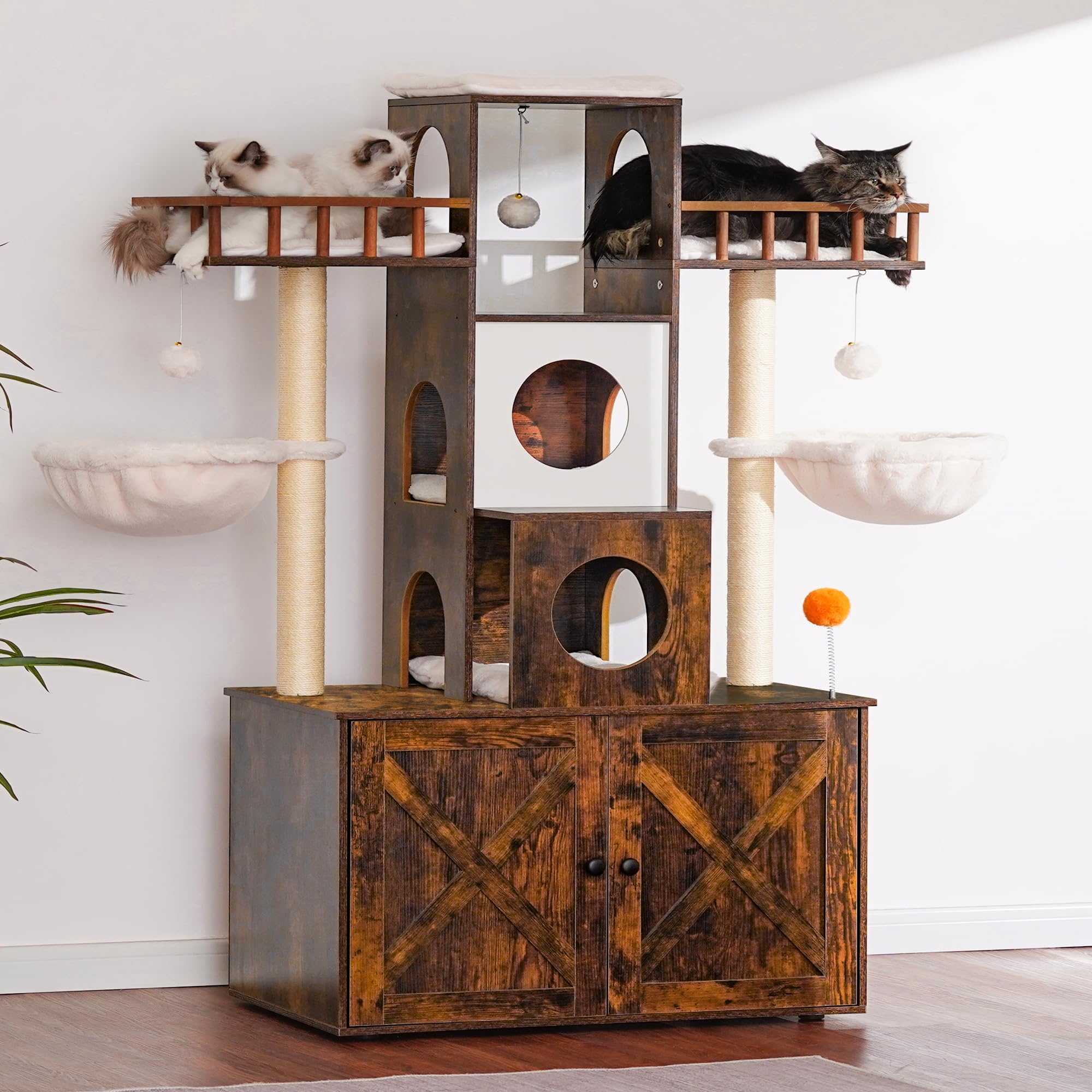 Heybly cat tree with two soft baskets for cozy hideaways.
