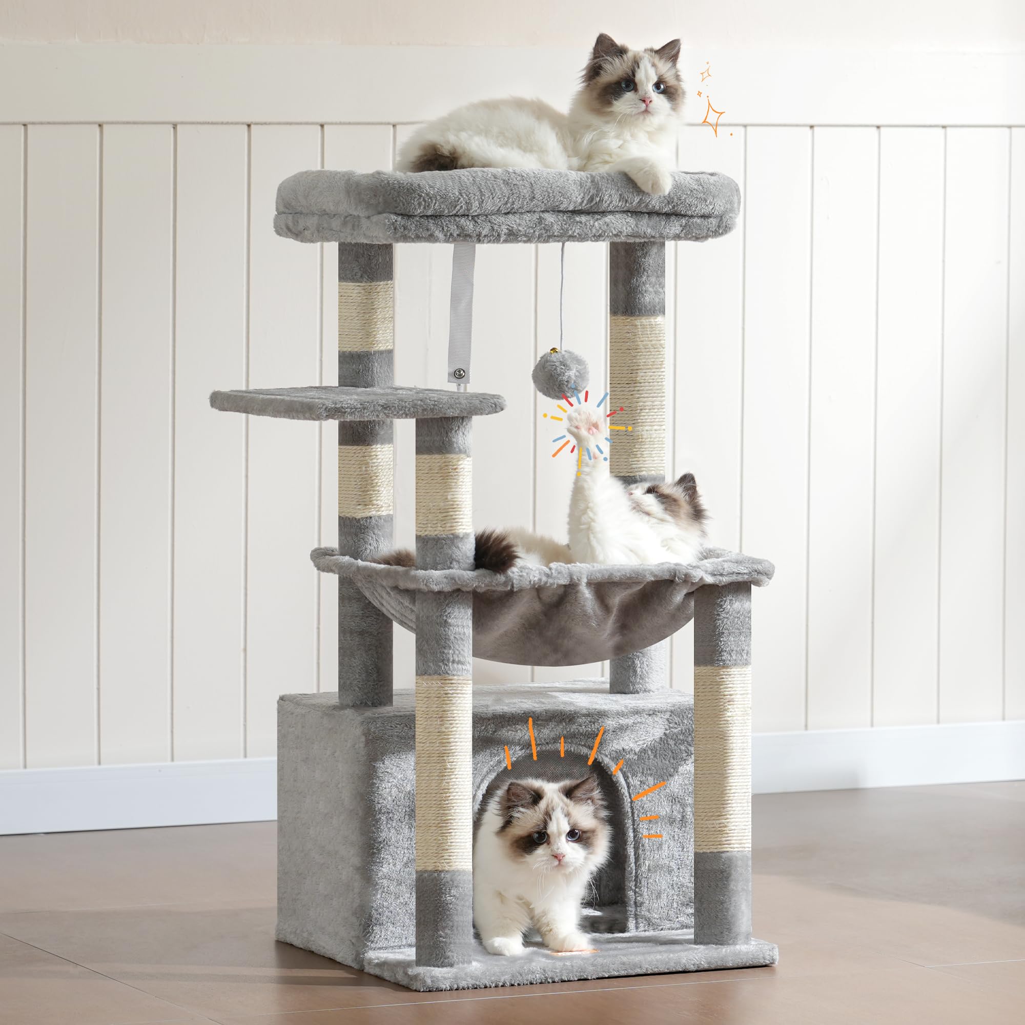Heybly cat tree soft plush interior provides gentle touch