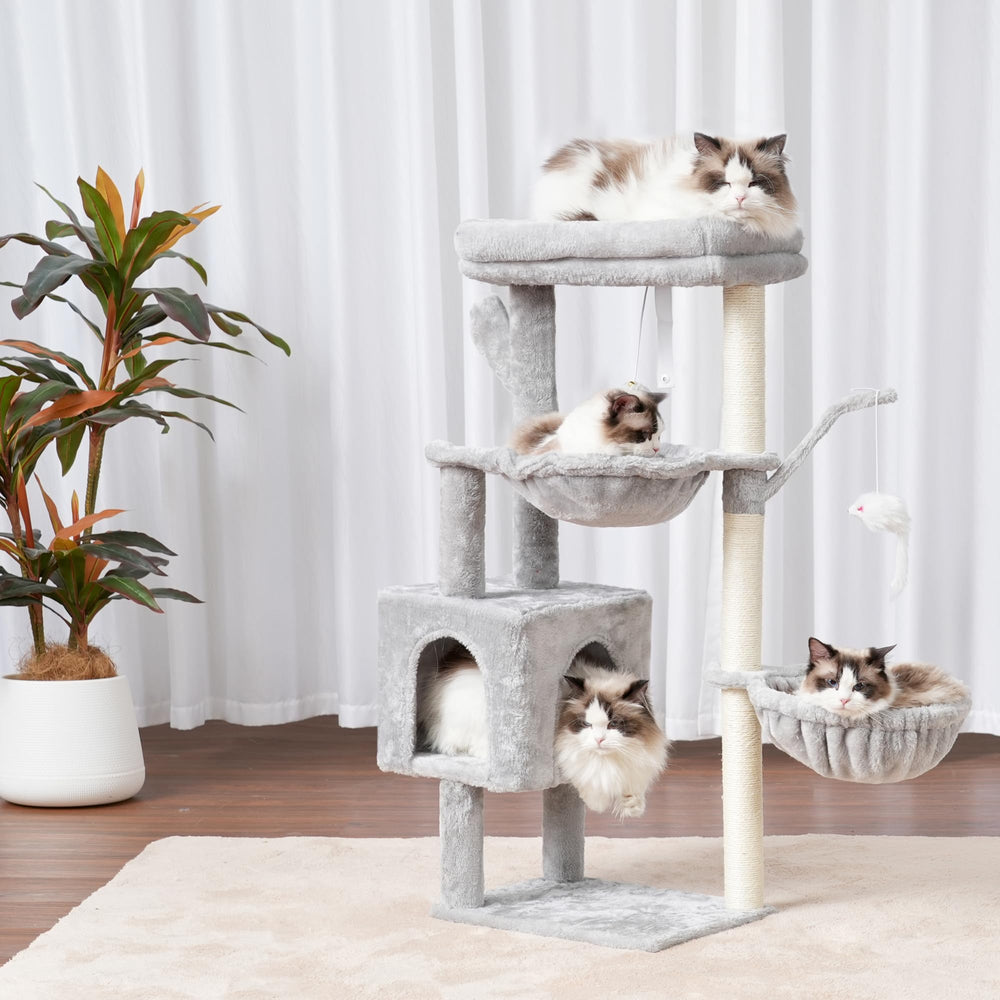 Heybly cat tree soft platform invites comfortable lounging after play sessions.