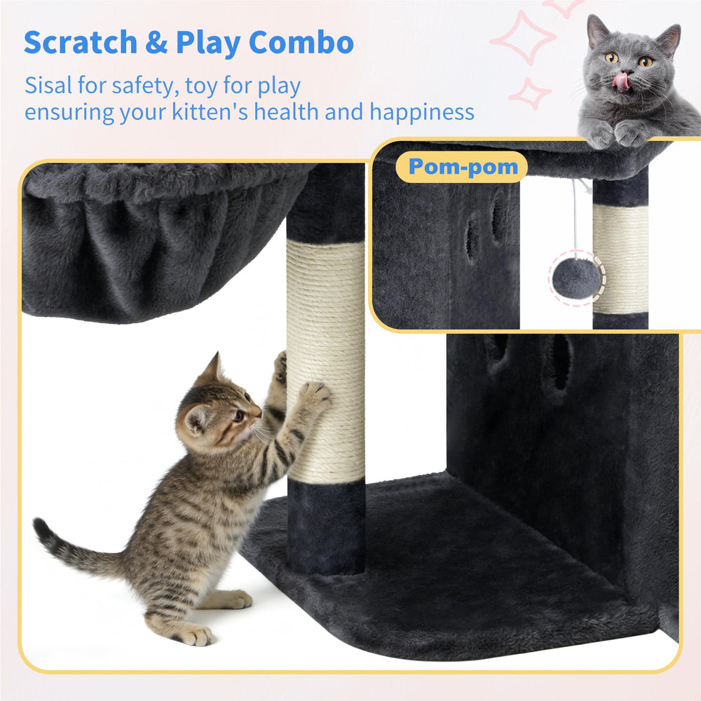 Heybly cat-tree soft-plush-cover feels gentle on paws and cozy for lounging.