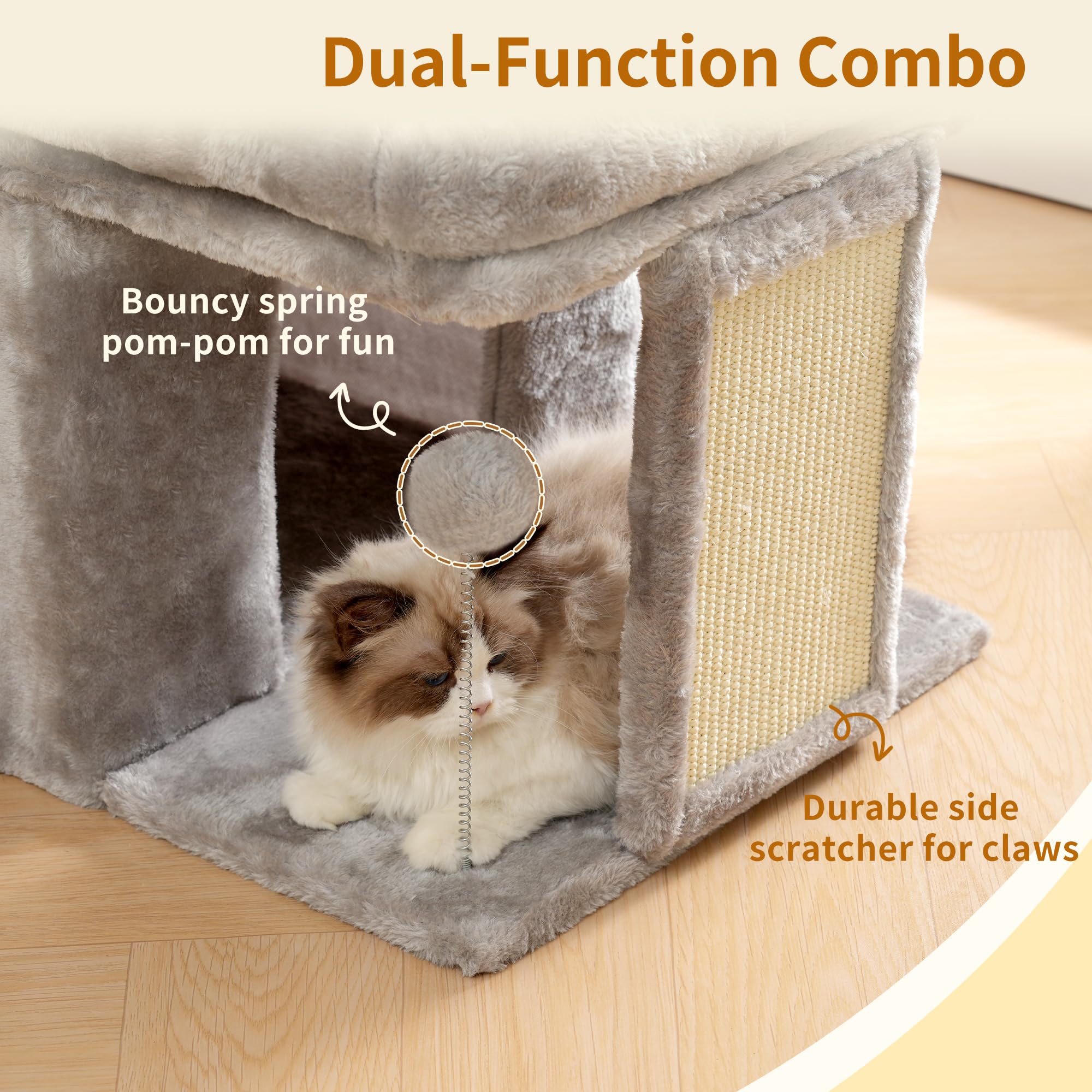 Heybly Cat Tree stable base prevents tipping for safe lounging.