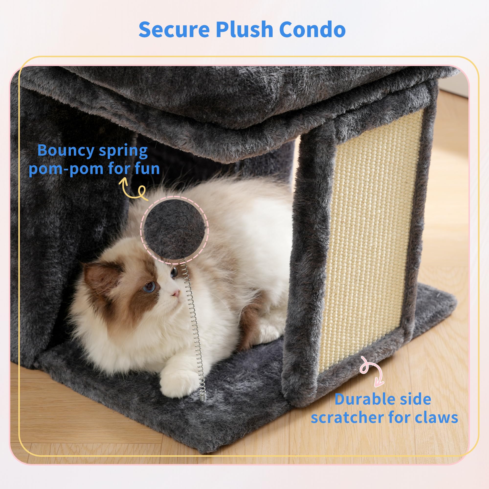 Heybly cat tree stable base reduces tipping during daily activities