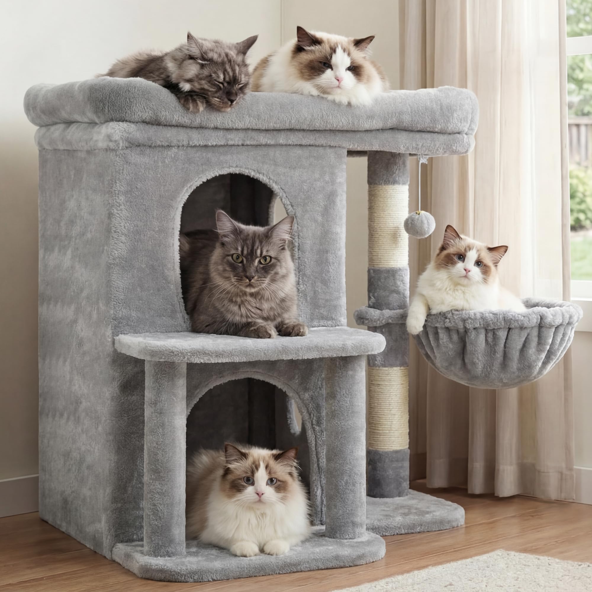 Heybly cat tree stair-base design for easy climbing and stability