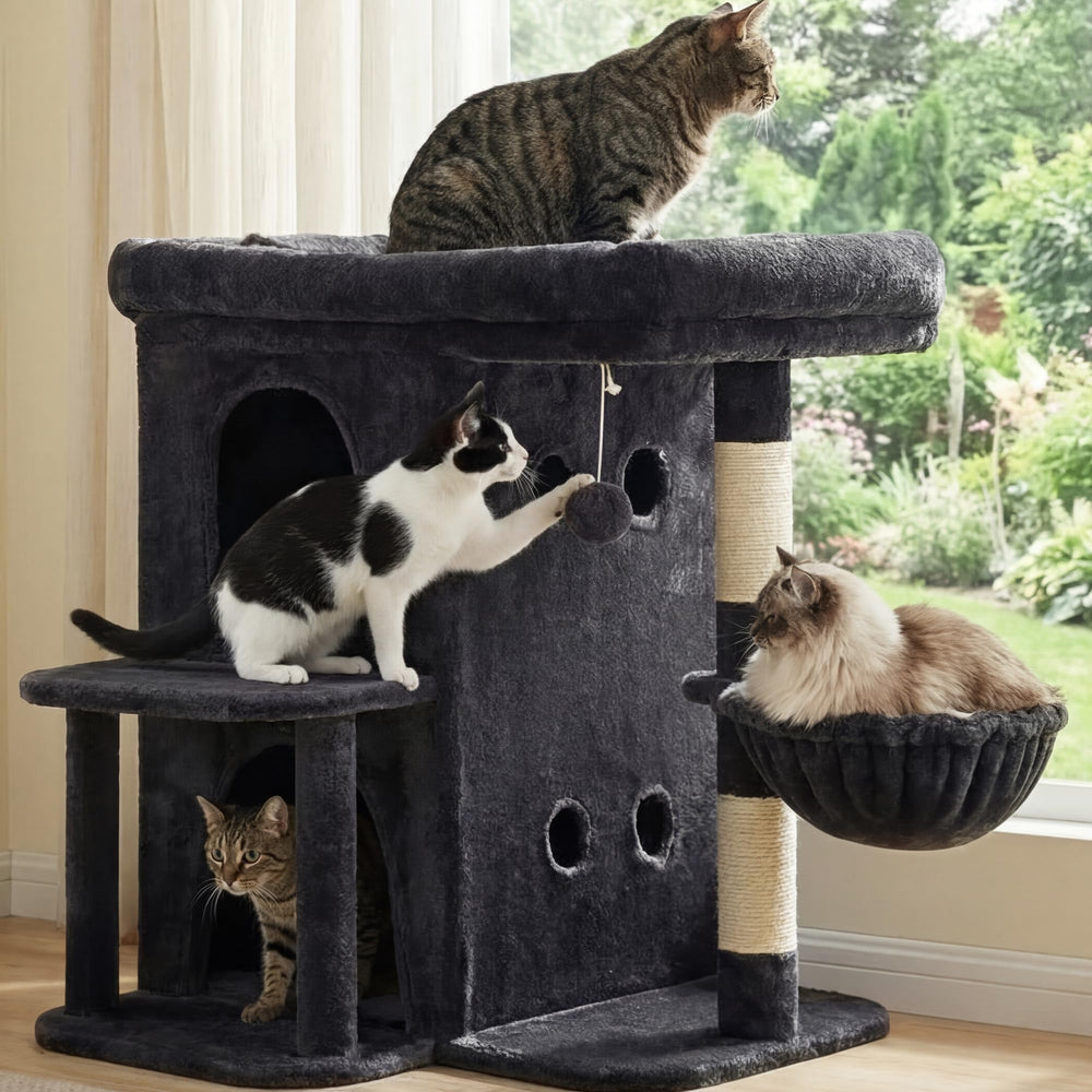 Heybly cat-tree sturdy-base ensures stable climbing for safe ascent and descent.