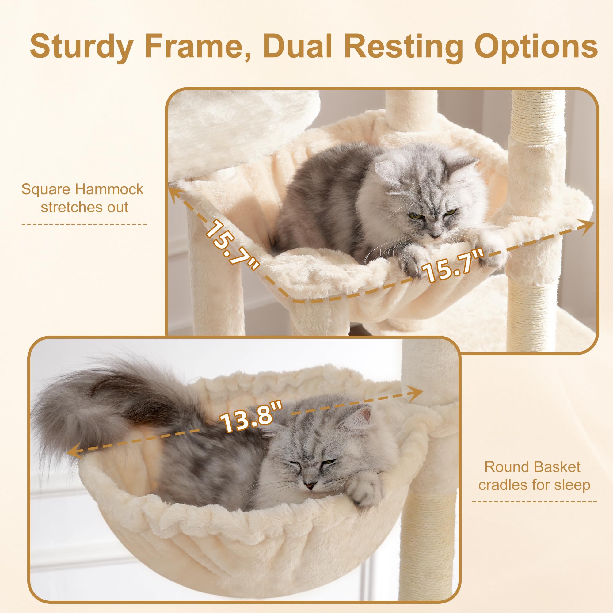Heybly cat tree includes ten scratching posts for durable play.