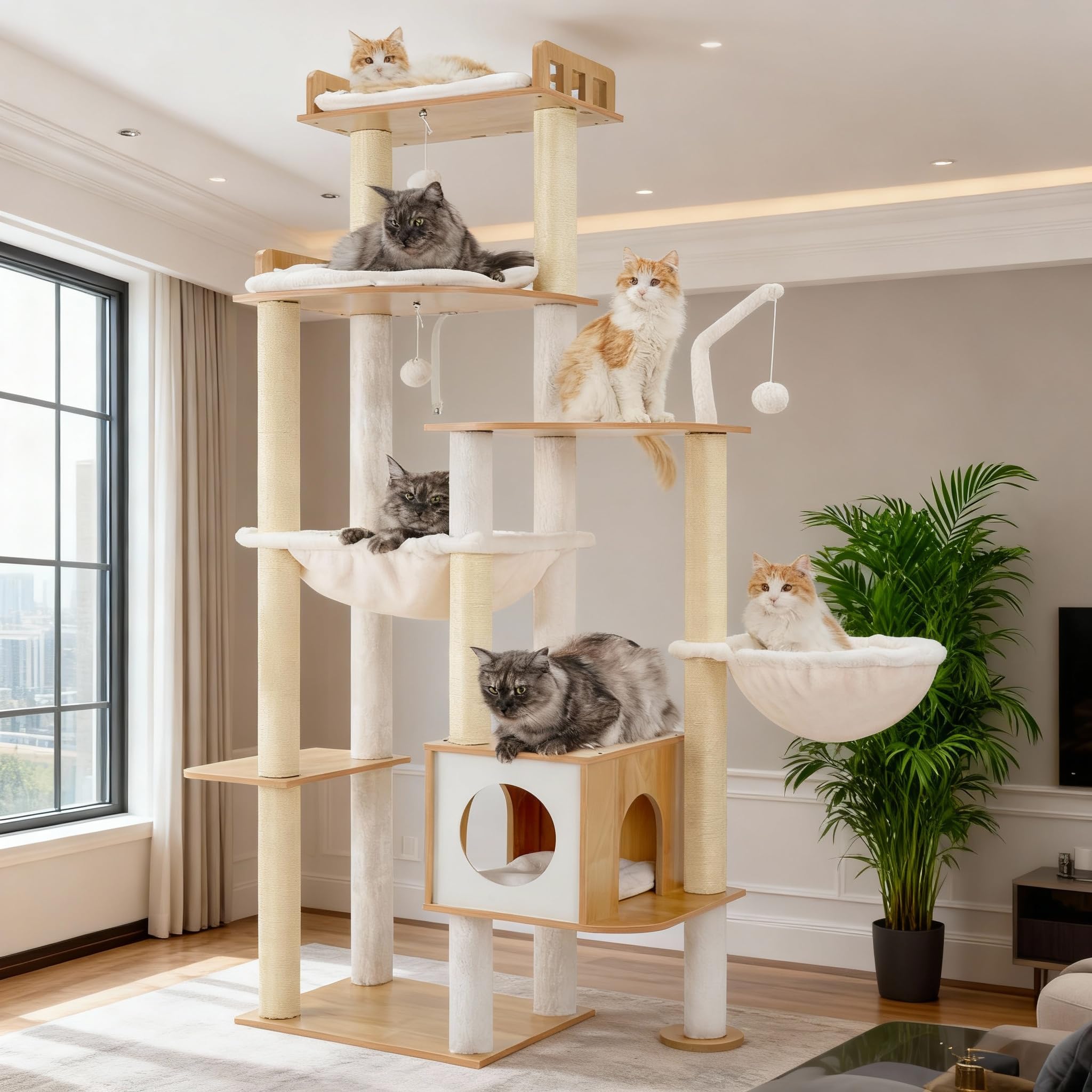 Heybly cat tree top perch offers a spacious resting spot for large cats