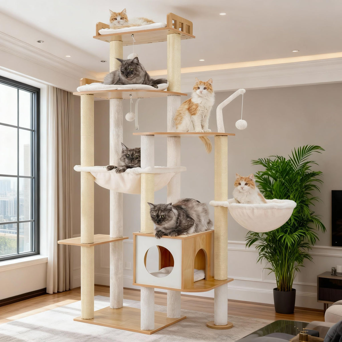 Heybly cat tree top perch offers a spacious resting spot for large cats