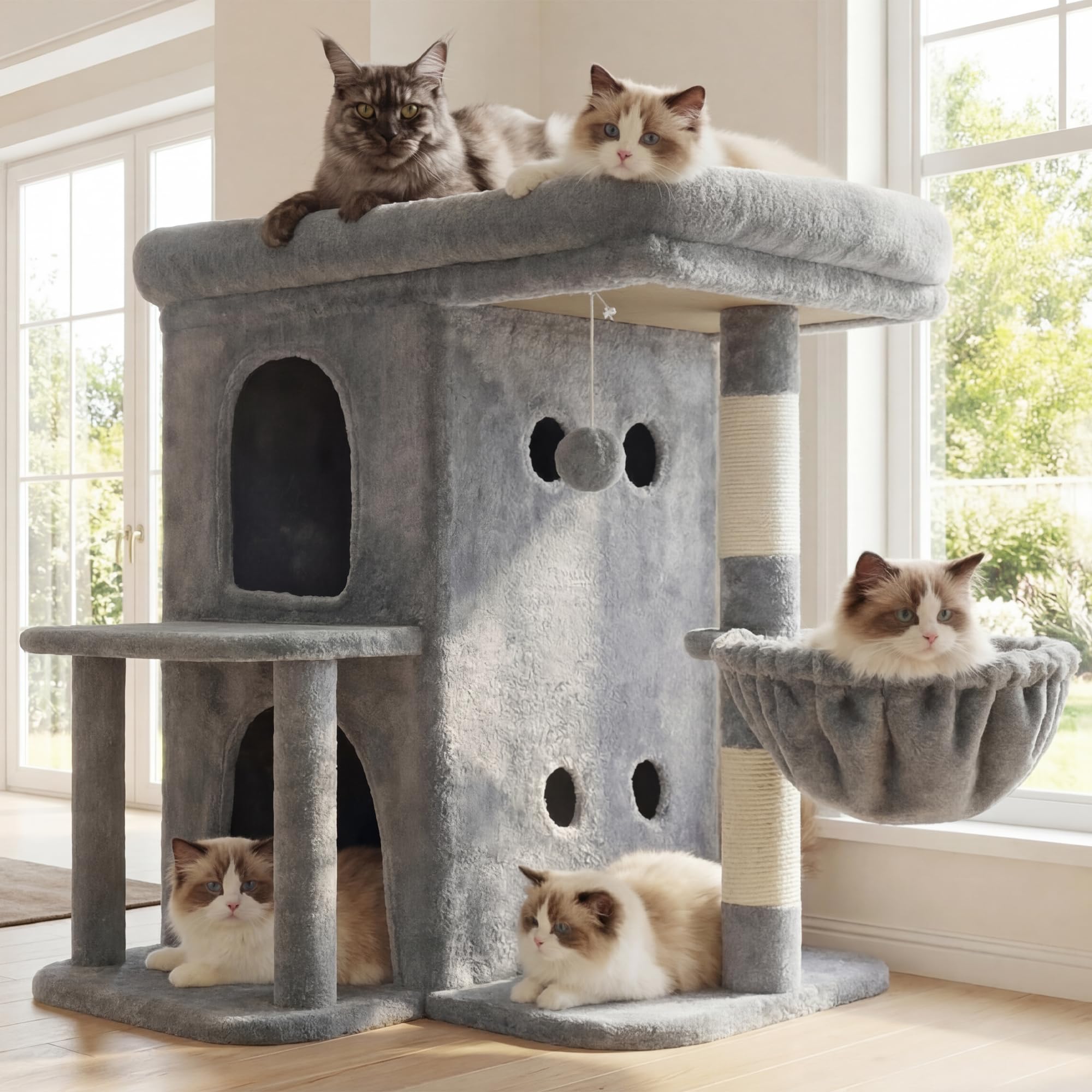 Heybly cat tree top perch spacious lounging for large cats