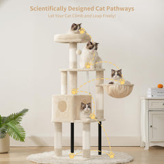 Heybly cat tree top perch left with plush cushion and elevated view