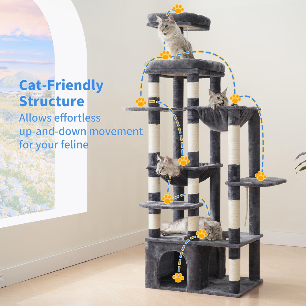 Heybly cat tree top perch offers elevated vantage points for curious cats.