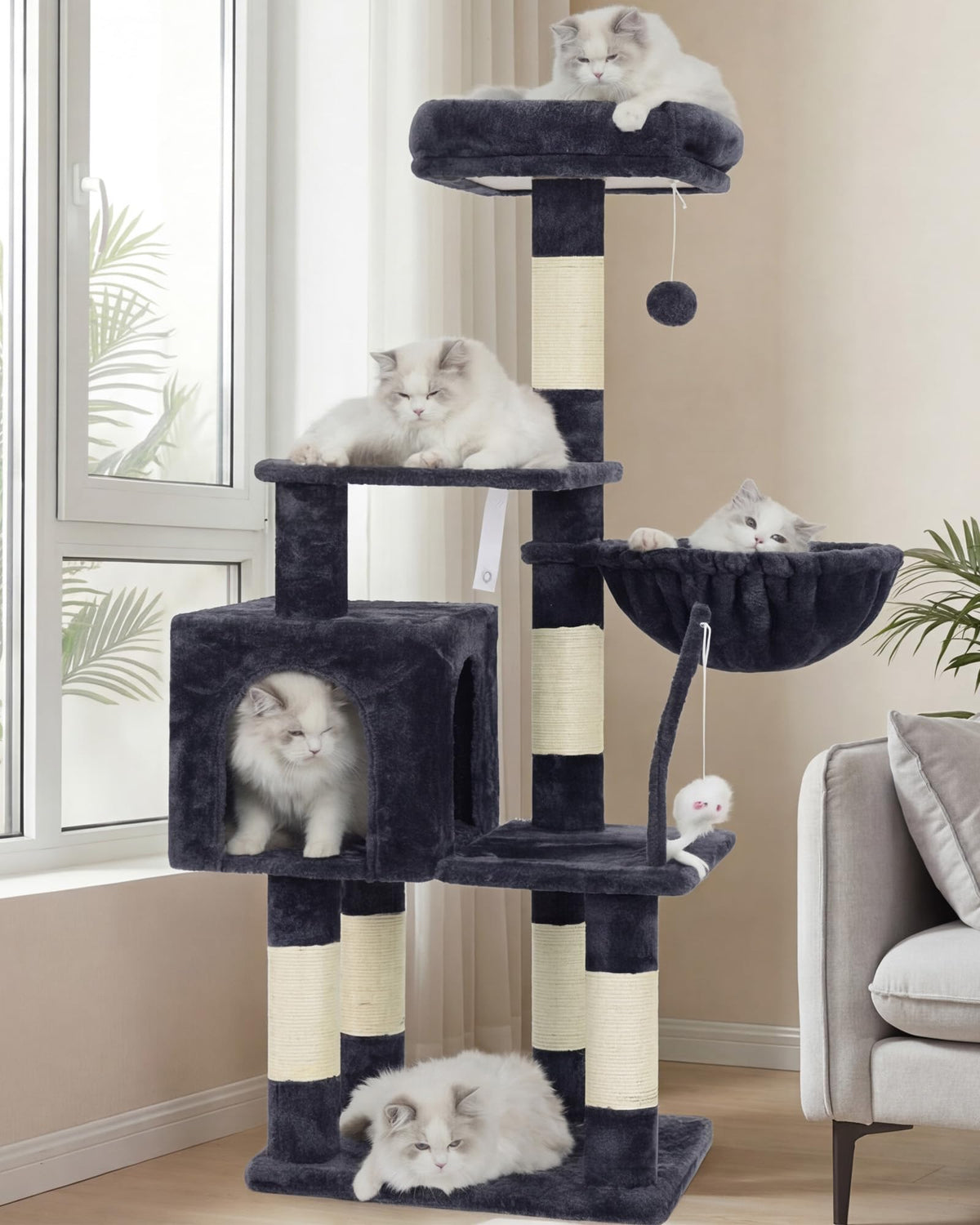 Heybly cat tree top perch offers a soft resting spot for naps and elevated views.