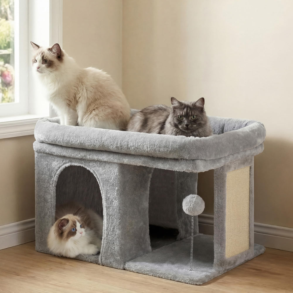 Heybly Cat Tree top perch offers a spacious lounge for relaxed indoor cats.