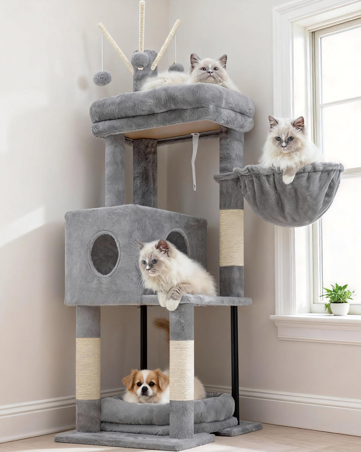 Heybly cat tree top perch provides a spacious high resting spot for cats.