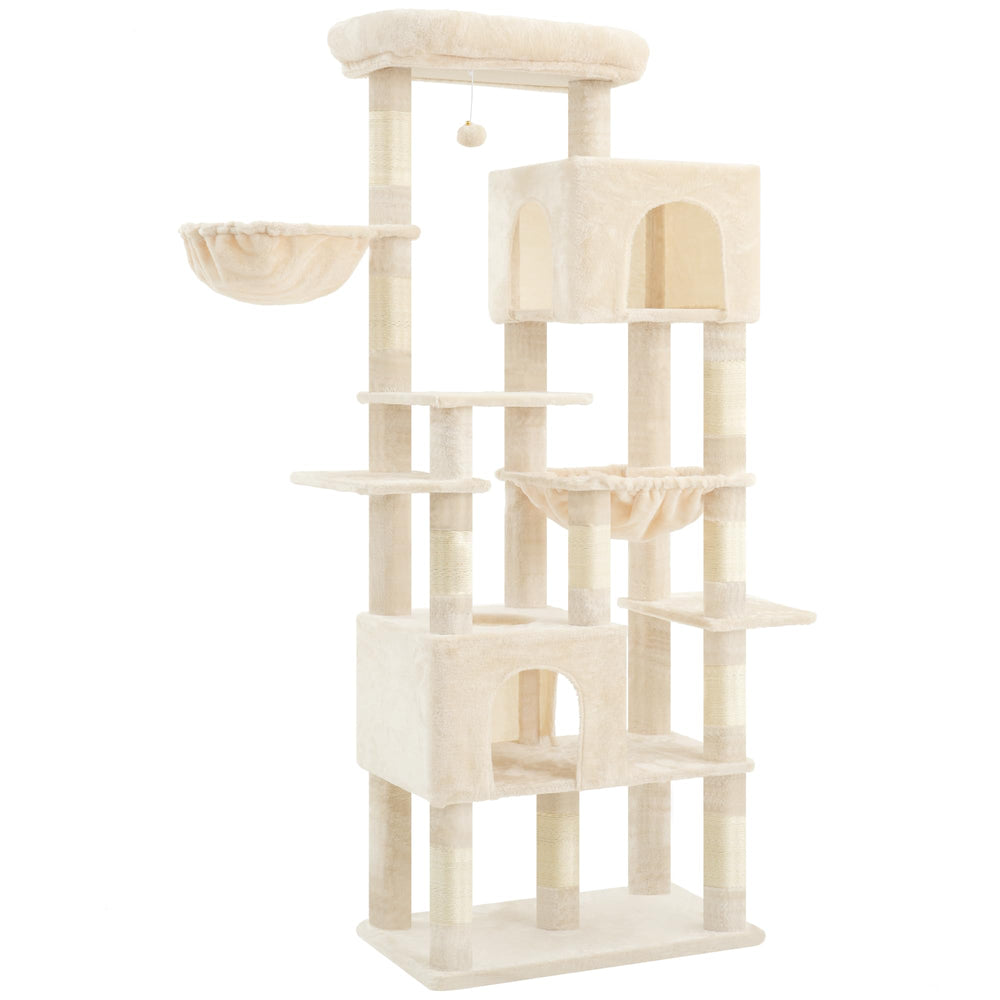 Heybly cat tree offers two hammocks for cozy naps.