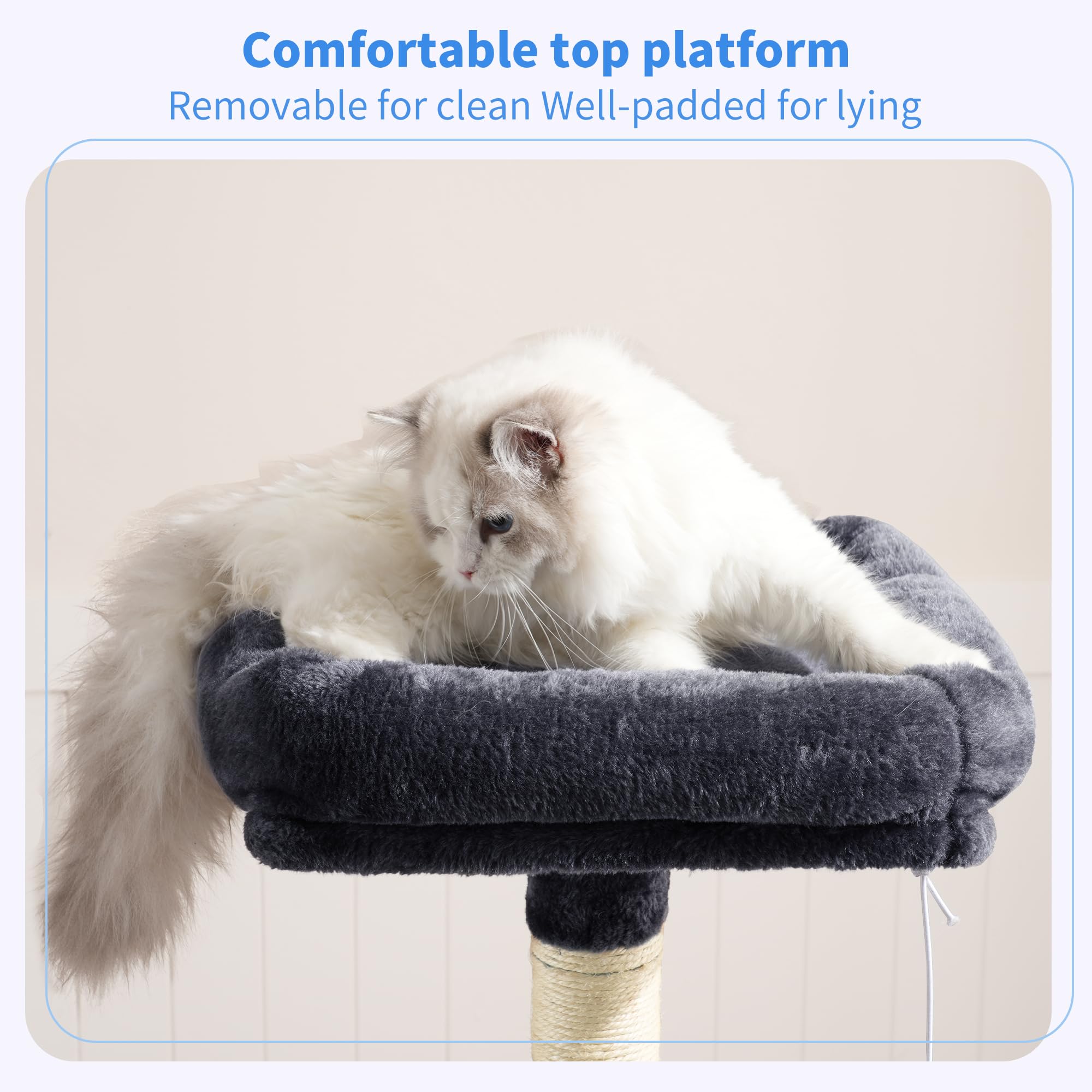 Heybly cat tree with two jumping platforms supports active play and easy ascent.